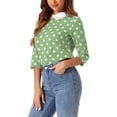thumbnail image 4 of INSPIRAR CHIC Blusa de Mujer con Cuello Peter Pan en Contraste y Mangas 3/4 Talla XS Verdes, 4 of 5