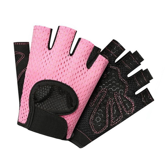 Guantes de fitness Guantes de entrenamiento para hombres y mujeres Guantes de ejercicio para levantamiento de pesas Entrenamiento de ciclismo Medio dedo Rosa L