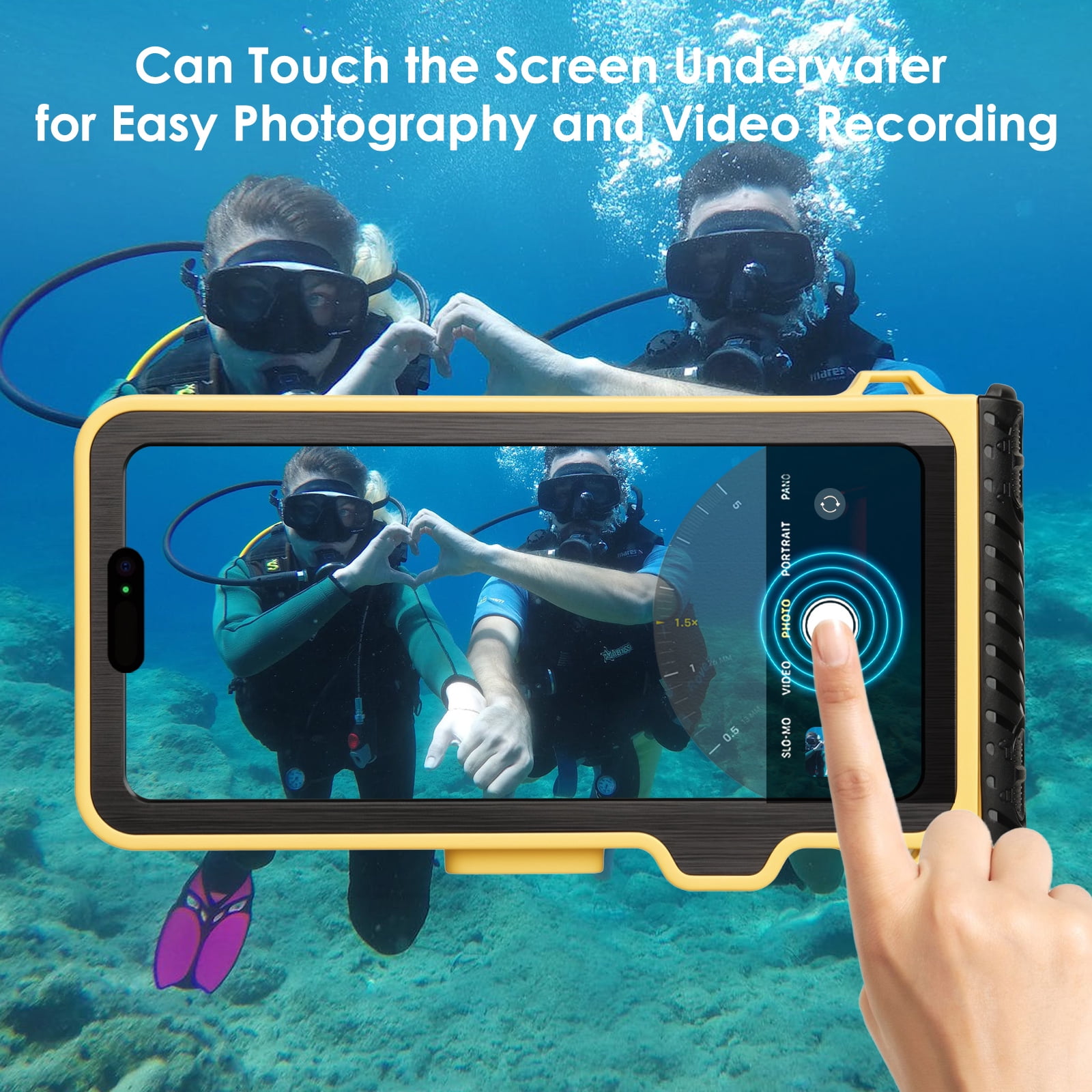 IP68 Waterproof Phone Housing Snorkeling Scuba Diving Case for Swimming Surfing Underwater Touch Screen Phone Cover for iPhone Samsung LG Motorola Google Universal Under 6.9 inch(Yellow)