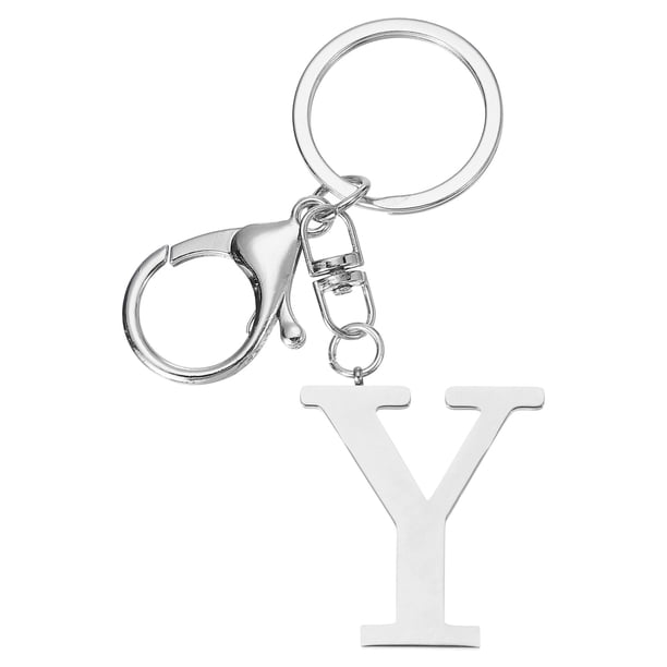 Cadena de llaves con letra inicial Uxcell, llavero de iniciales de la A a la Z, llaveros alfabéticos para llaves, plateado (Y)