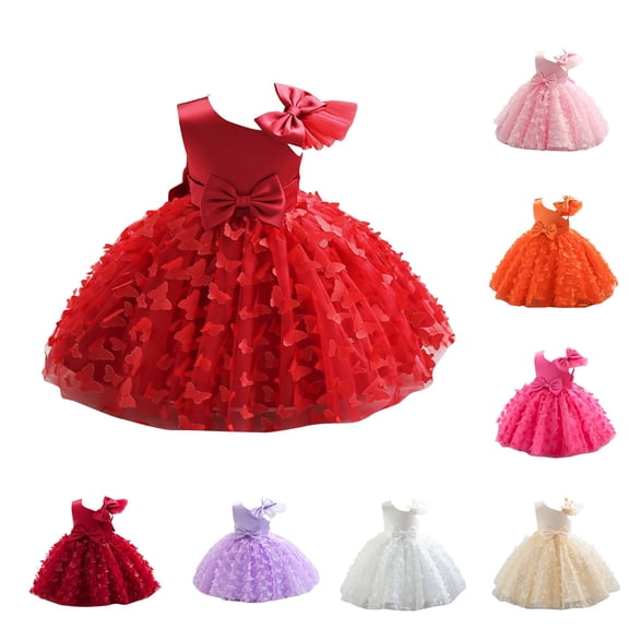 Flower Girl Dress Floral Butterfly Tulle Tutu Bowknot for Wedding Birthday Party Purple 100
