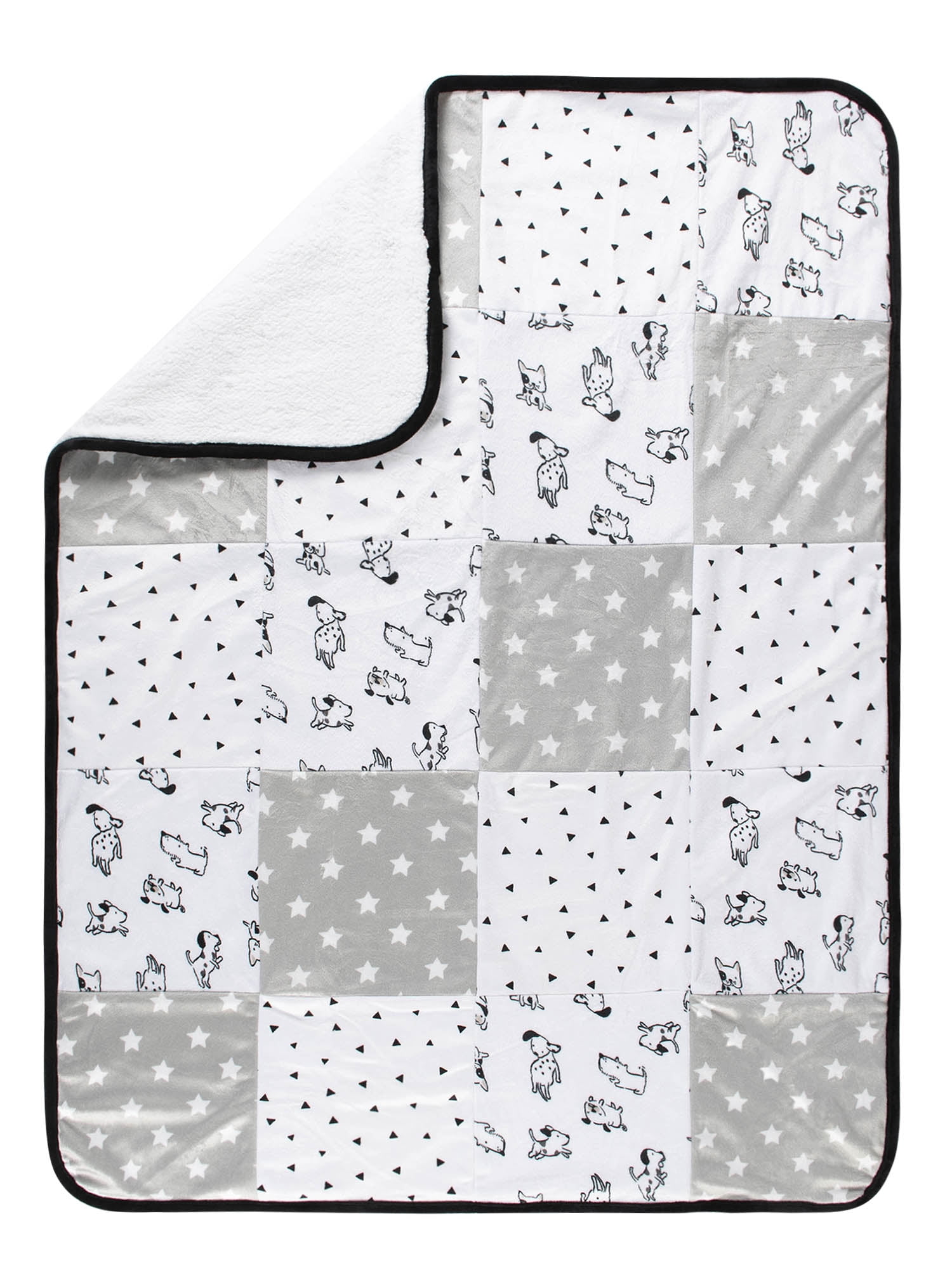 Modern Moments by Gerber Baby & Toddler Super Soft Patchwork Blanket, White Puppies