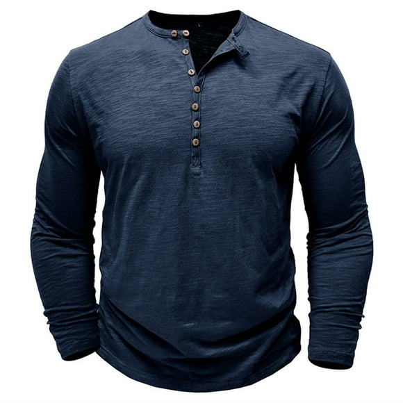 LUOGENLI Male T-shirts for Mens Mens Autumn and Winter Fashion Henley Shirts Long Sleeve Button Cotton T Shirt 4xl Mens T-shirts Graphic Tees St. Patrick's Day Blue M