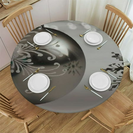 

Ullo0ord Christmas Round Table Cover Elastic Edge for Round Tables Christmas Pattern round tablecloth Suitable for festival holiday celebrate party Can Wipe Dining round Table coverr grey blue 38-42