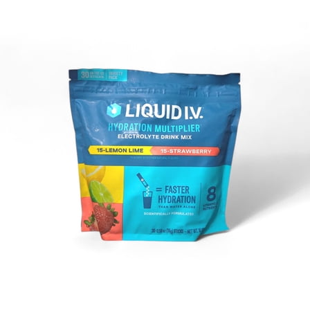 Liquid I.V. Hydration Multiplier   Energy Drink Mix Powder Sticks, Lemon Lime Strawberry Flavor, 30 Count