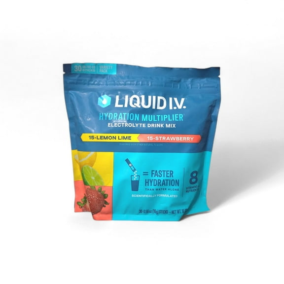 Liquid I.V. Hydration Multiplier   Energy Drink Mix Powder Sticks, Lemon Lime Strawberry Flavor, 30 Count