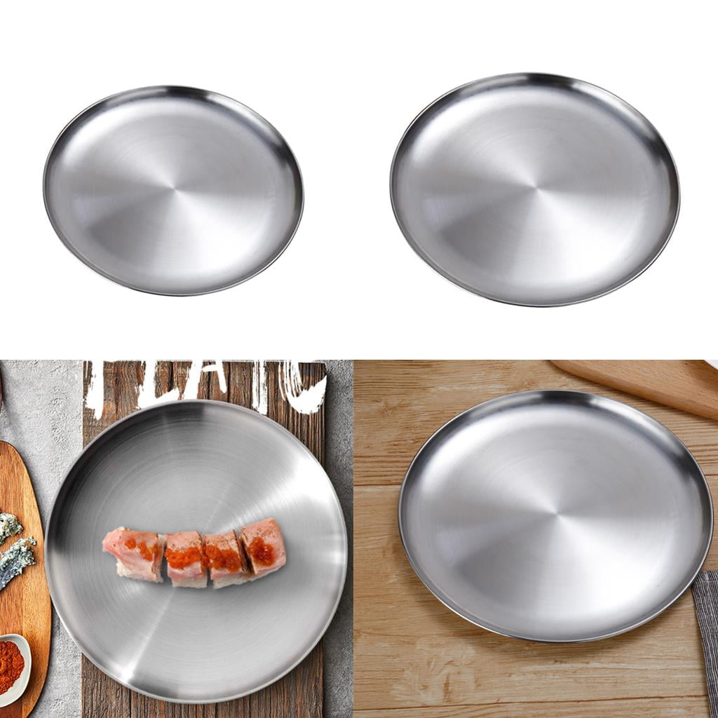 STAINLESS STEEL ROUND RICE TRAY PLATE SERVING DISH PLATTER BBQ BUFFET 26CM 