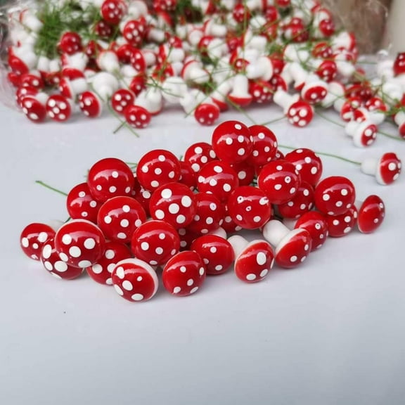 50pcs Resin Fake Mushrooms Artificial Mini Red Mushrooms, Fairy Garden Mushrooms for DIY Garden Miniature Statue Landscape Craft Decoration, 0.79in
