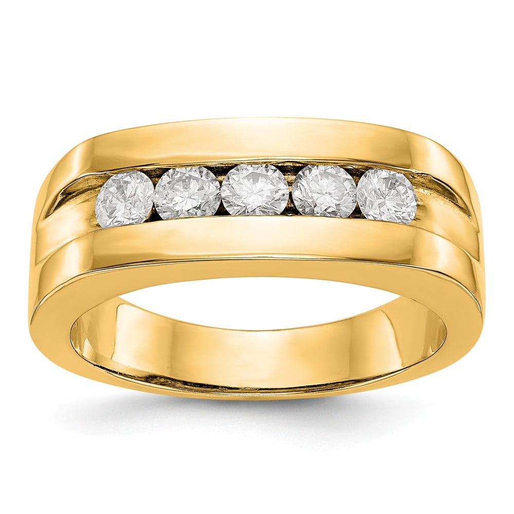 AA Jewels - Solid 14k Yellow Gold Five Stone Men's Channel Ring Band ...