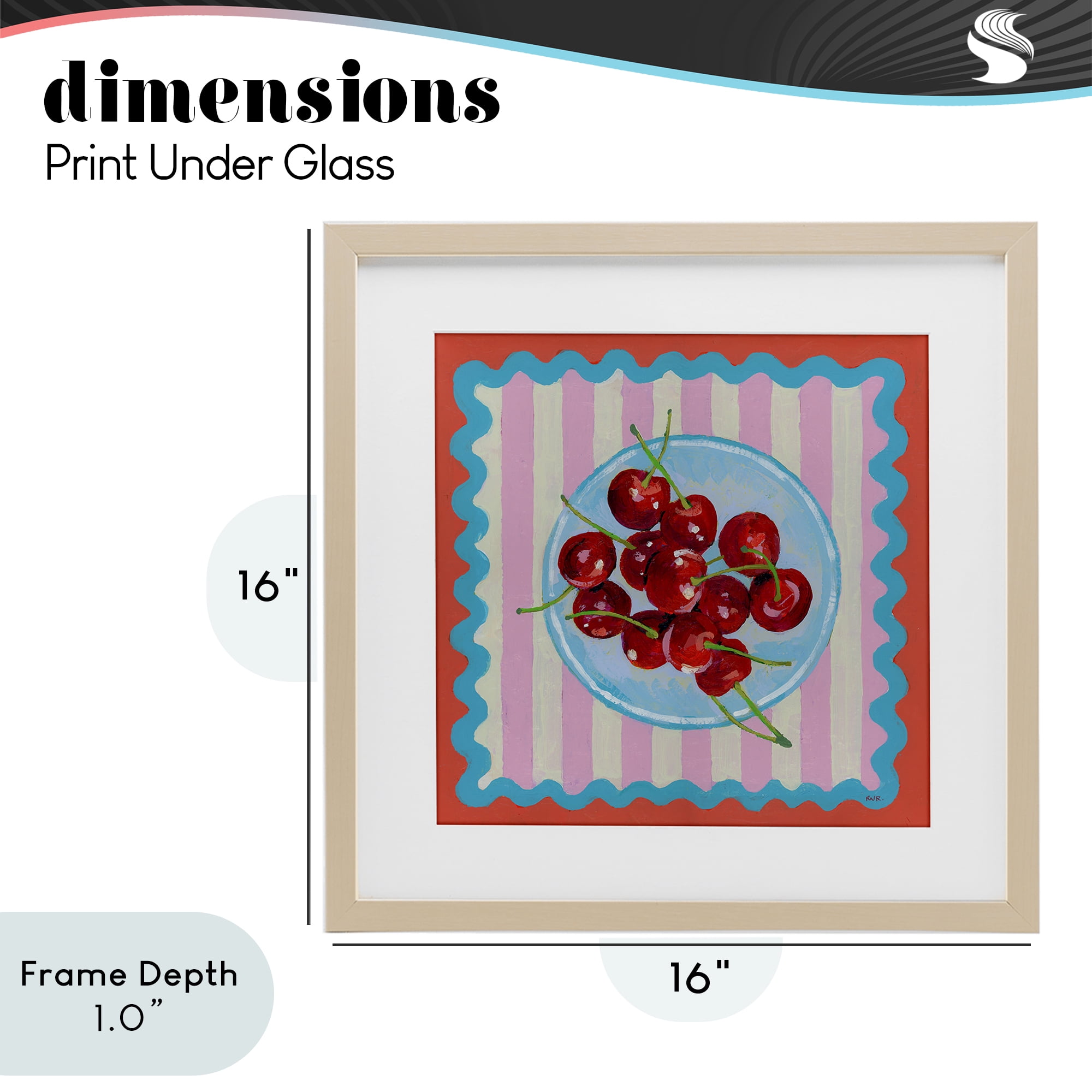 Stupell Industries Red Cherries over Pink Stripes Birch Framed Print Under Glass, design by Rachael Reese