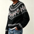 thumbnail image 4 of Sweater for Women Fair Isle Cardigan Zip Up Crew Neck Long Sleeve Loose Fit Sweater, 4 of 5