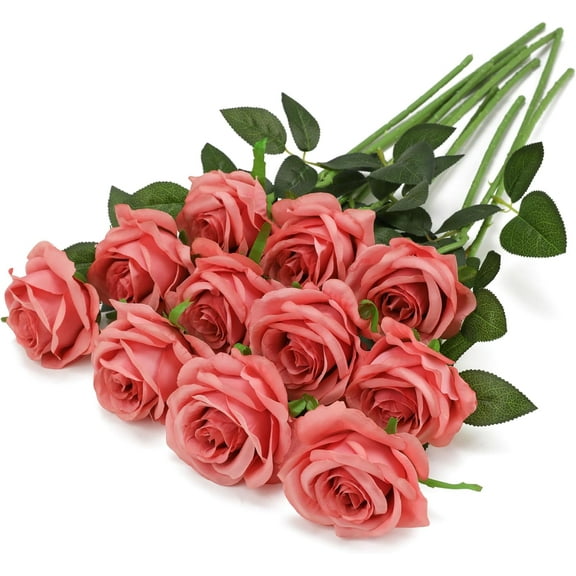 Pink Fake Roses Artificial Flowers - Fake Artificial Roses Silk Flowers with Stems for Home Wedding Hotel Office Centerpiece Decor(Dusty Pink)