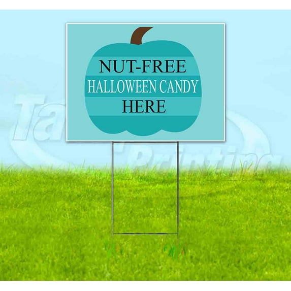 Nut-Free Halloween Candy Here (18" x 24") Yard Sign, Includes Metal Step Stake