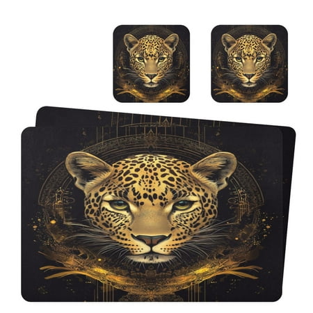 

Wobogo Vivid Image Panther Placemats Coasters Set of 2 Heat-resistant Non-slip Easy to Clean Square Dinner Plate Mat