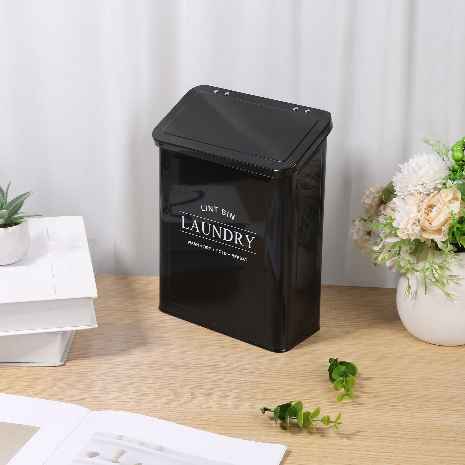 FUYGRCJ Magnetic Lint Bin for Laundry Room, Laundry Dryer Lint Bin, Metal Lint Container with Lid and Lint Brush, Wall Mounted Lint Holder Box for Dryer, Space-Saving Laundry Metal Trash Can