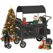 TABU Stroller Wagon for 4 Kids,4 Seater Stroller Wagon with Adjustable Handles,5-Point Harnesses,Black