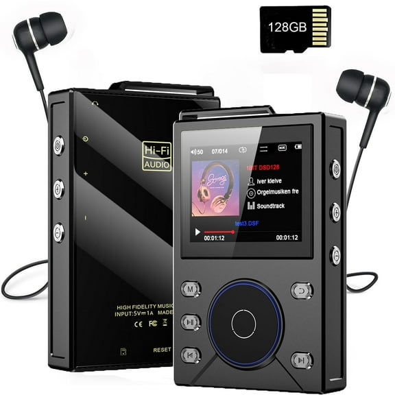 144GB HiFi MP3 Player with Bluetooth5.4,Lossless DSD High Resolution Digital Audio Music Player with FM Radio Recording,Portable Audio Player with Built-in 16GB 128GB TF Card,for Music Enthusiasts