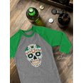 thumbnail image 2 of Tstars St Patricks Day Sugar Skull Clovers Women Raglan Shirt, 2 of 6