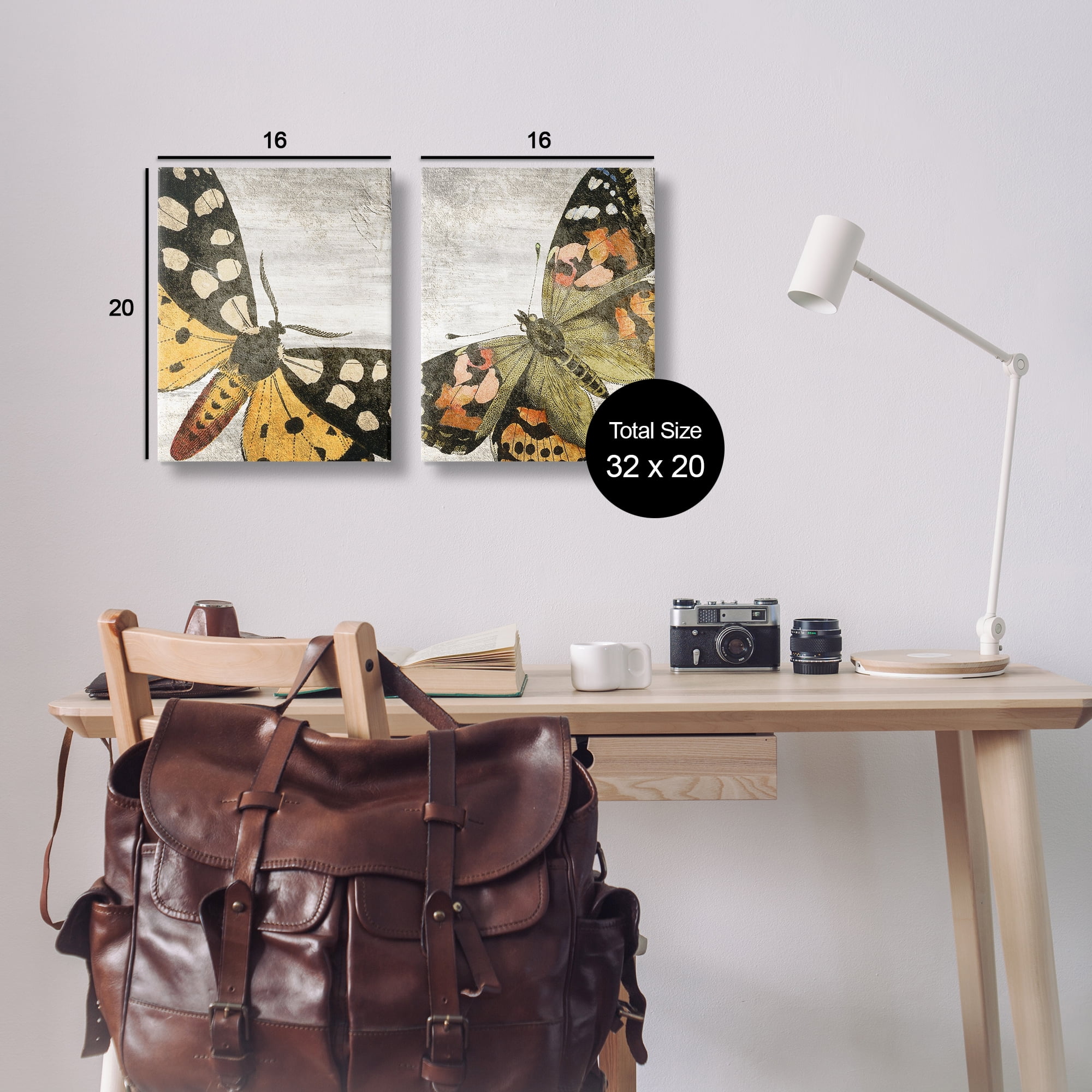 Stupell Industries Vintage Spotted butterflies Animals Painting Wrapped Canvas Art Print Wall Art, 16 x 20, Set of 2