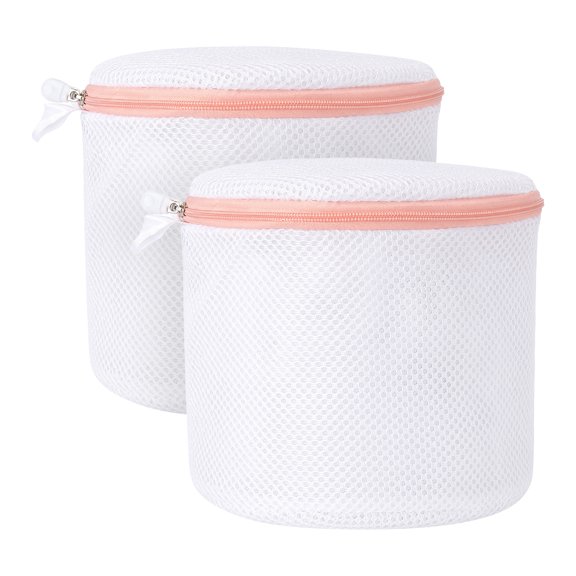 Unique Bargains 2Pcs Mesh Lingerie Bra Laundry Wash Bags for Delicates White-Pink 6.7" x 5.9"