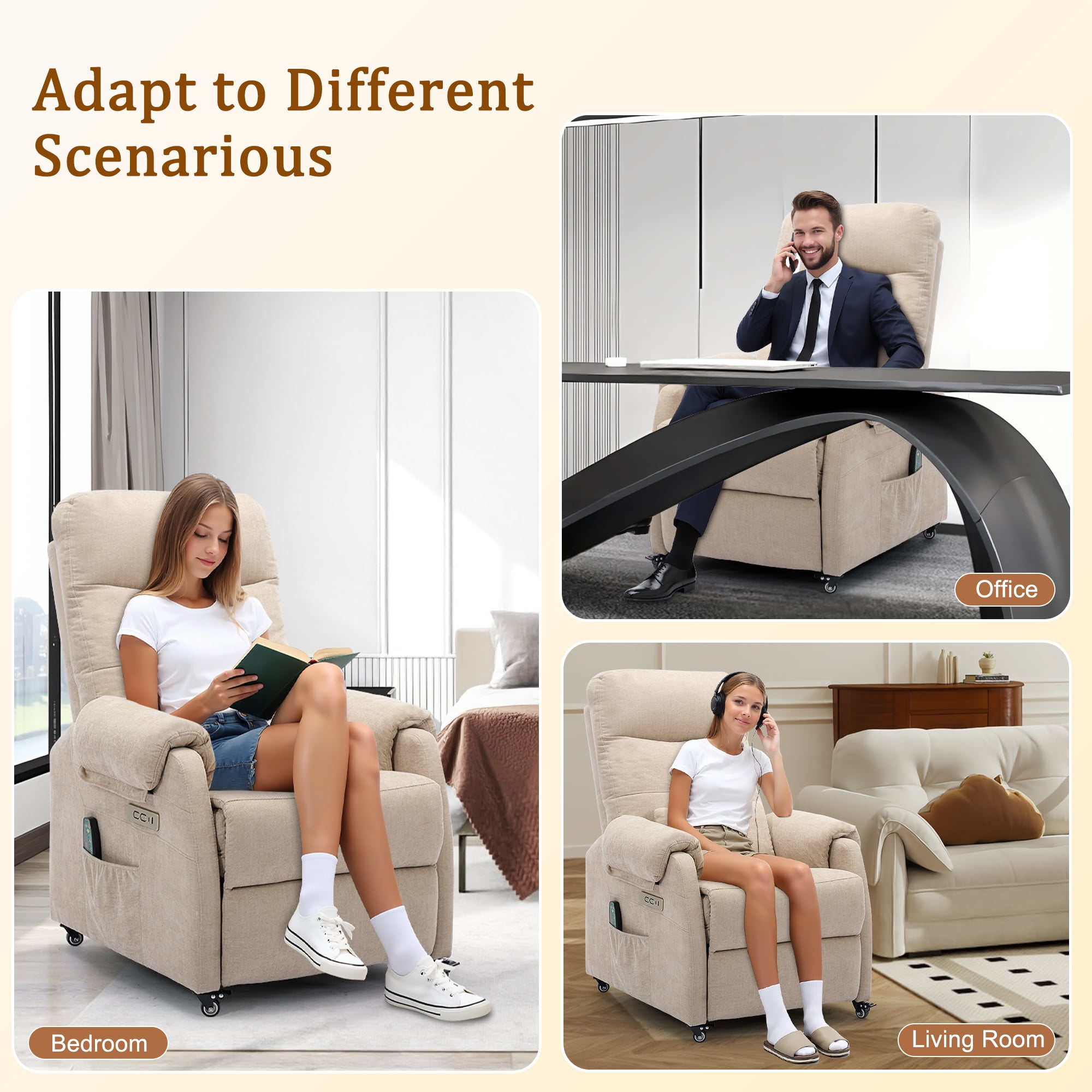 Korser Power Small Recliner Chair for Small Spaces with Wheels and USB Ports for Living Room,Khaki