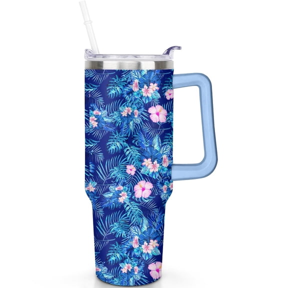 40oz Jungle Leaf Tumbler with Flip Lid, Handle, Stainless Gift Cup