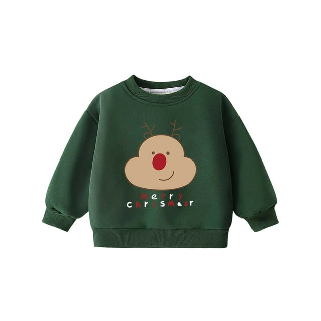 Chandail à Col Rond Imprimé pour Petits Enfants, Manches Longues, Chandail Confortable pour Filles, Haut à Capuche Décontracté, Tenue de Vacances Festive, Tenue à Capuche pour Petite Fille, Vêtements d'Été pour Bébé Garçon, Grande Fille, Vert Ani 6-7 Ans