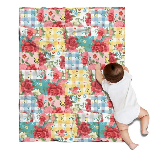 Pioneer Flower Floral Print Pattern Blanket,Comfortable Soft Flannel Throw Blanket,All Season,Warm Lightweight Blankets for Sofa Bed Couch Living Room Chair,30"x40"