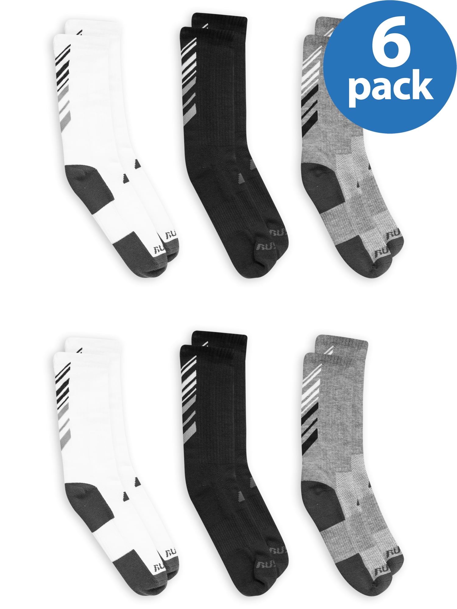 Russell Russell Boys' ML Crew Socks, 6 Pack