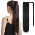 thumbnail image 2 of Extensiones de cola de caballo postizas naturales, cola de caballo postiza recta para mujeres, cabello doble suave, envoltura de pasta mágica, resistente al calor, (negro), 2 of 3