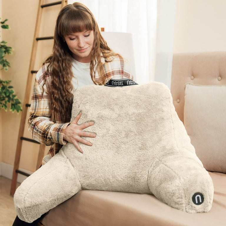 Nestl Large Reading Pillow with Arms, Faux Fur Backrest, Memory