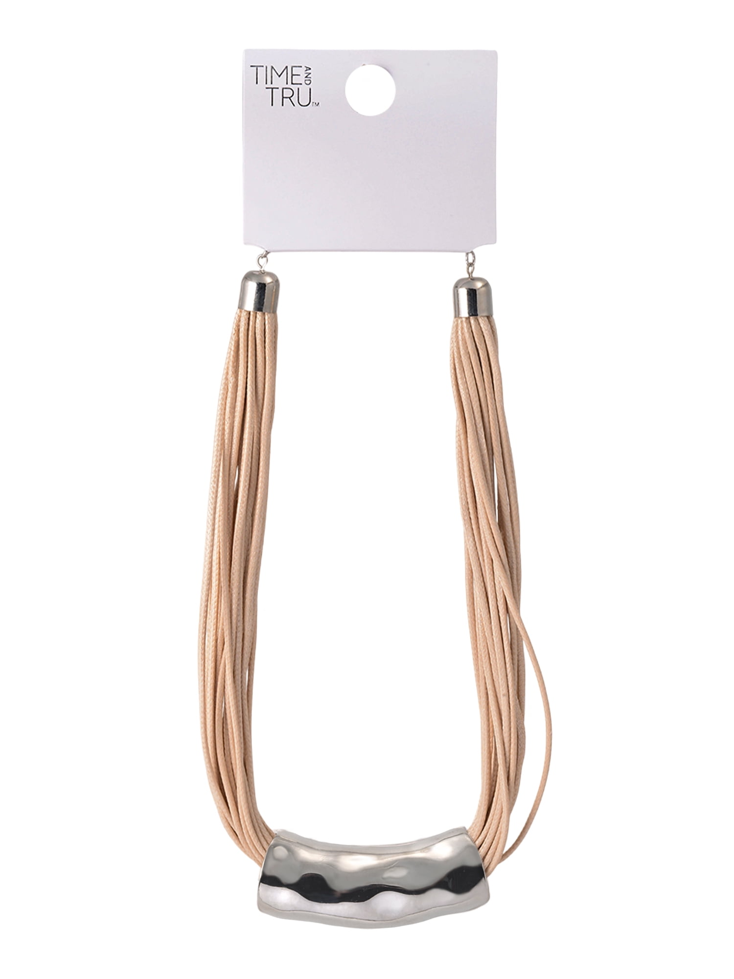 Time and Tru Silvertone Multi Cord Wide Hammered Metal Necklace