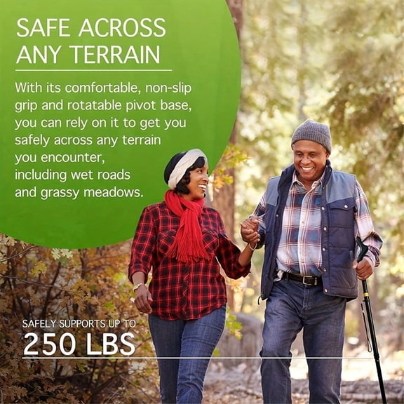 Unisex Adjustable Folding Walking Cane - Heavy Duty Aluminum Cane with Ergonomic Handle, Rotatable Anti-Slip Base & 250 LBS Capacity for Seniors & Adults