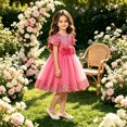 thumbnail image 3 of EnJoCho Girls Sequin Dress Puff Short Sleeve 3D Rose Waist Tulle Formal Gown For Little Girls Toddler Wedding Birthday Party Holiday Princess Dress, 3 of 5