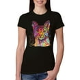 thumbnail image 1 of Wild Bobby Dean Russo Colorful Cat Abyssinian Cat Lover Women Slim Fit Junior Tee, Black, Small, 1 of 5