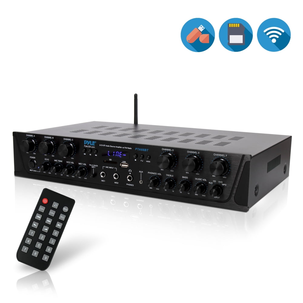 PYLE PTA66BT Bluetooth Audio Amplifier, 6Ch. Audio Source Desktop