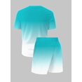 thumbnail image 2 of Teen Boy's Two-Piece Hawaiian Clothes Casual Mint Blue and White Gradient Coconut Tree Pattern Round Neck T-Shirt & Sports Shorts From 13-16Y, 2 of 4