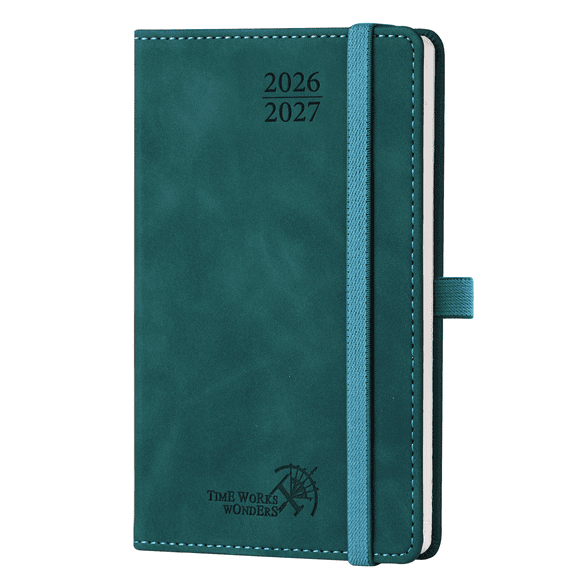 POPRUN Monthly Planner 2026-2027, Pocket Size-4" x 6.25" Hard Cover, 2 Year Pocket Calendar Book for Purse (Jan.2026 - Dec.2027), 100 GSM Thick Paper - Petrol