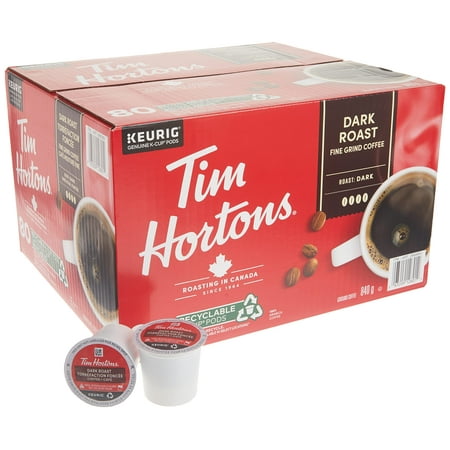Tim Hortons Dark Roast Coffee, Single Serve K Cup Pods Compatible With Keurig Brewers, 80 Count K Cups