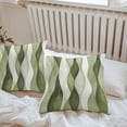 thumbnail image 6 of Throw Pillow Covers 16x16 Inch Set of 2, Sage Green Stripes Waterproof Outdoor Pillow Covers, Retro Farmhouse Abstract Ripple Decorative Cushion Pillowcases for Couch, Sofa, Bed, Garden, Patio, 6 of 9