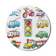 thumbnail image 1 of Cartoon Mouse Pad for Computers, Style Urban Public Transportation Characters with Smiling Friendly Faces, Round Non-Slip Thick Rubber Modern Gaming Mousepad, 8" Round, Multicolor, by Ambesonne, 1 of 2