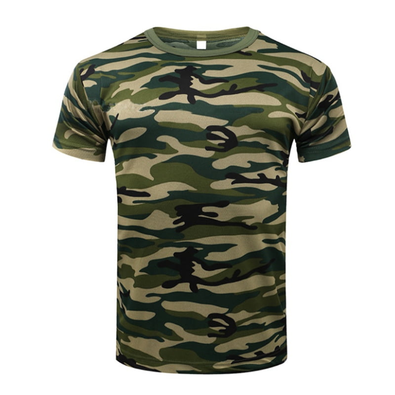 Men's Camo TShirt Military Blouse Short Sleeve Army Camouflage Tops M