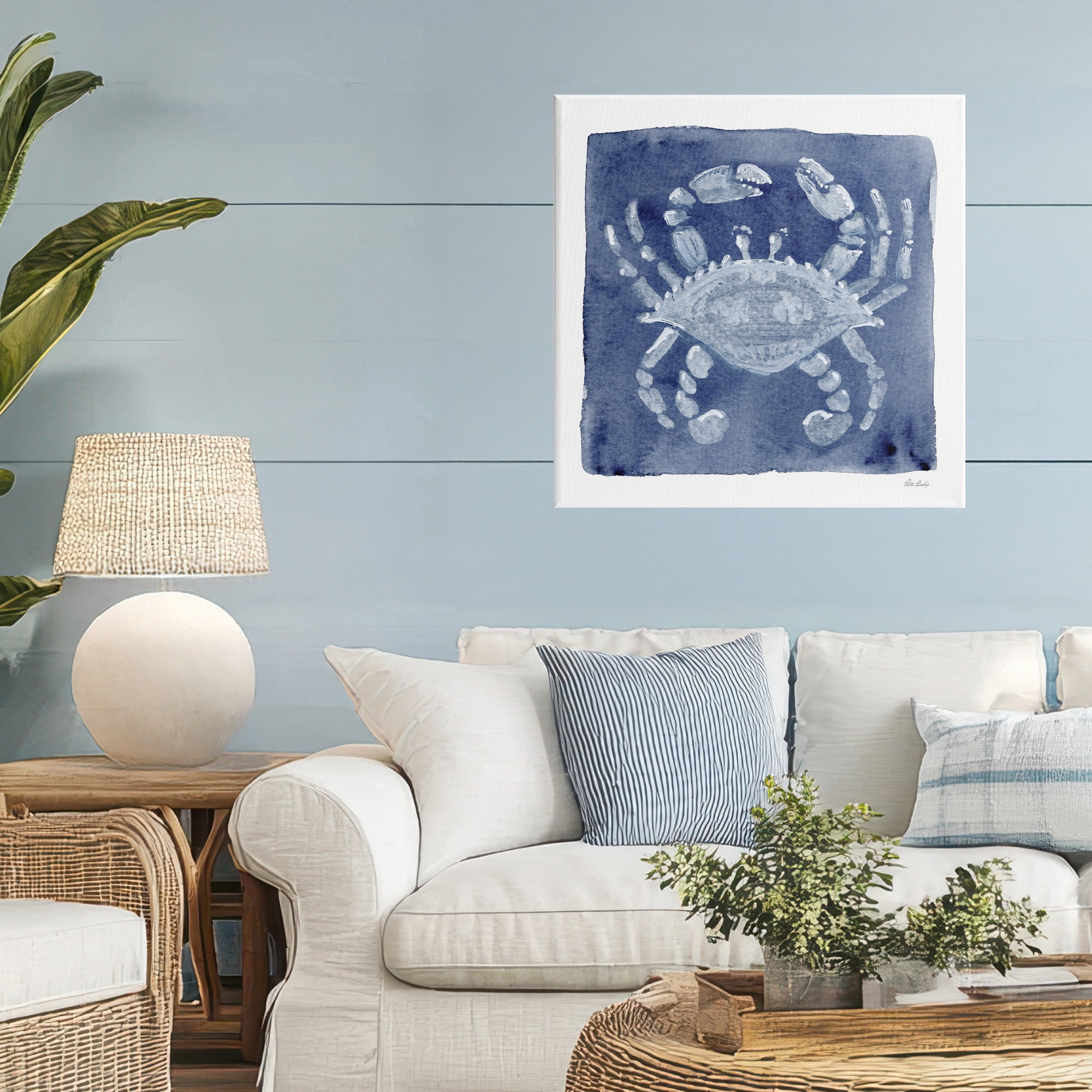 Stupell Industries White Crab on Indigo Canvas Wall Art, design by Patti Bishop