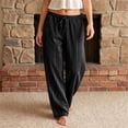 thumbnail image 2 of CIENVNSTG Women Linen Lightweight Barrel Pants Drawstring Comfort Casual Lounge Pants Baggy Loose Ankle Pants with Pocket Black L, 2 of 5