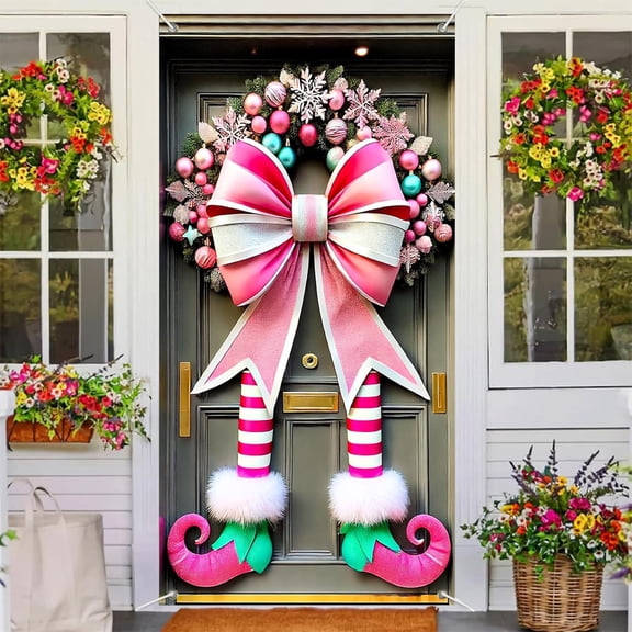 Upgraded 35.4 X 70.8 Inch Christmas Door Cover Christmas Door Curtain- Christmas Day Door And Wall Decoration Festival Party Decoration D