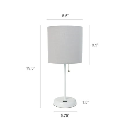 Limelights - Stick Lamp with USB charging port and Fabric Shade - White/Gray