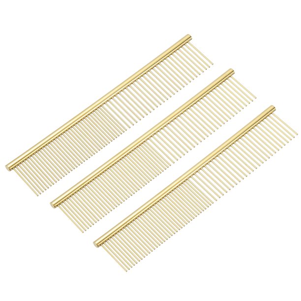 Peine para Perros y Gatos Uxcell, Peines para Mascotas con Dientes de Acero Inoxidable y Puntas Redondeadas para Nudos, Enredos y Pelo Largo Rizado, Dorado 7.5 PULGADAS