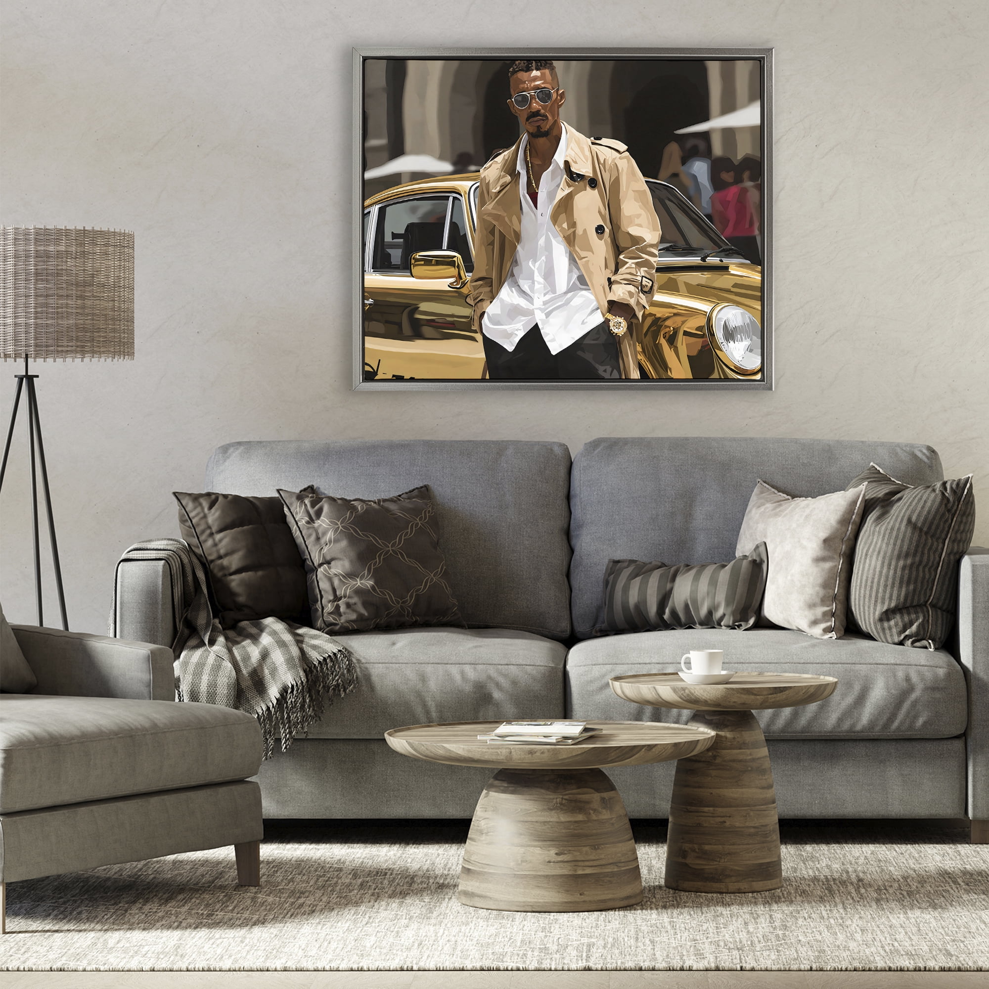 Stupell Industries Classy Gilded Sportscar & Driver Gray Framed Floater Canvas Wall Art, design by Franklyn Gregory