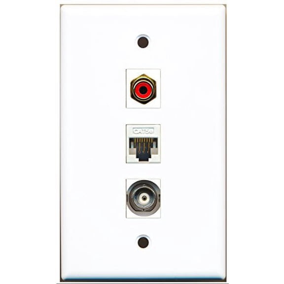 RiteAV - 1 Port RCA Red and 1 Port BNC and 1 Port Cat5e Ethernet White Wall Plate