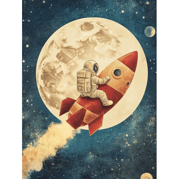Astronaut Rocket Ship Canvas Print/Wall Art Perfect for Living Room Bedroom Office Dorm Room and Gallery Wall Decor